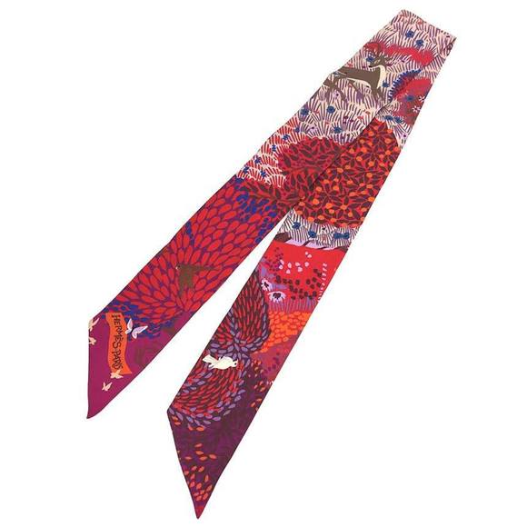 HERMES Twilly Scarf Muffler Dans Un Jardin Anglais In the English Garden Red ... - Picture 1 of 3